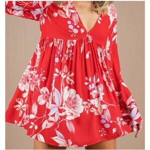 Free People Size XS Bella Floral Print Tunic Mini Dress Bohemian Boho Retro *